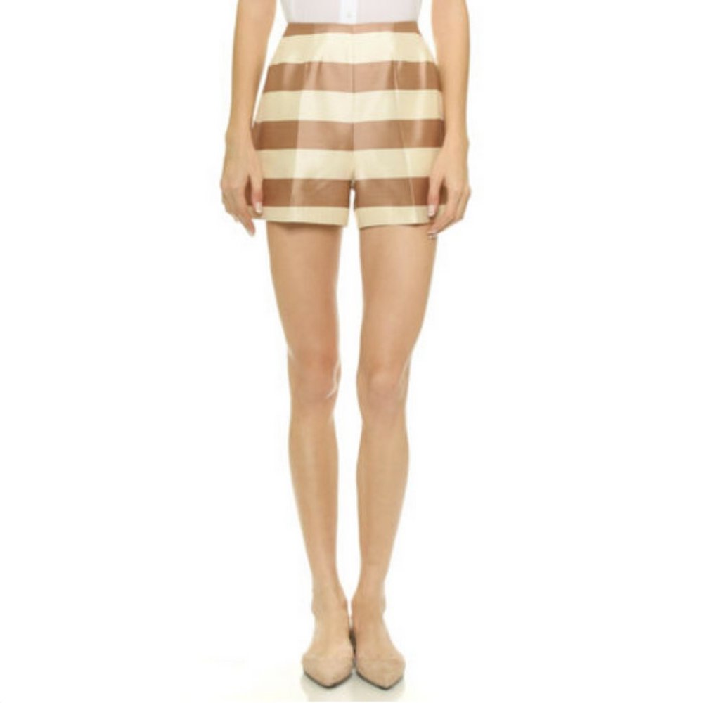TIBI Escalante Cream & Stone Silk Striped Shorts 6